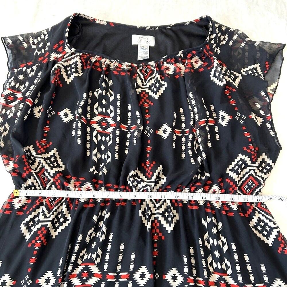 Sweet Storm Women’s Dress Size 20W Black Aztec Boho Lined Flowy Elastic Waist - Picture 3 of 7